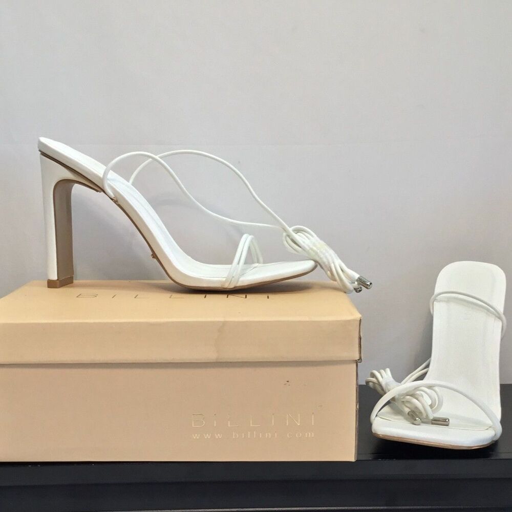 Billini Tillara White Lace Up Strappy Ankle Tie Square Toe Heels Size 8